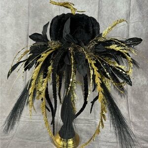 Handmade 22” Gold and black velvet pumpkin pedestal
